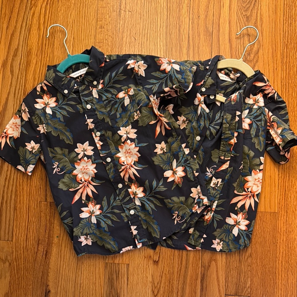 Janie and Jack Floral Button Down Shirts - Navy and Pink